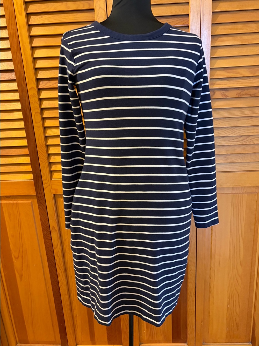 Old Navy Dress Navy White Striped Women’s Small Long Sleeve Casual Midi Career